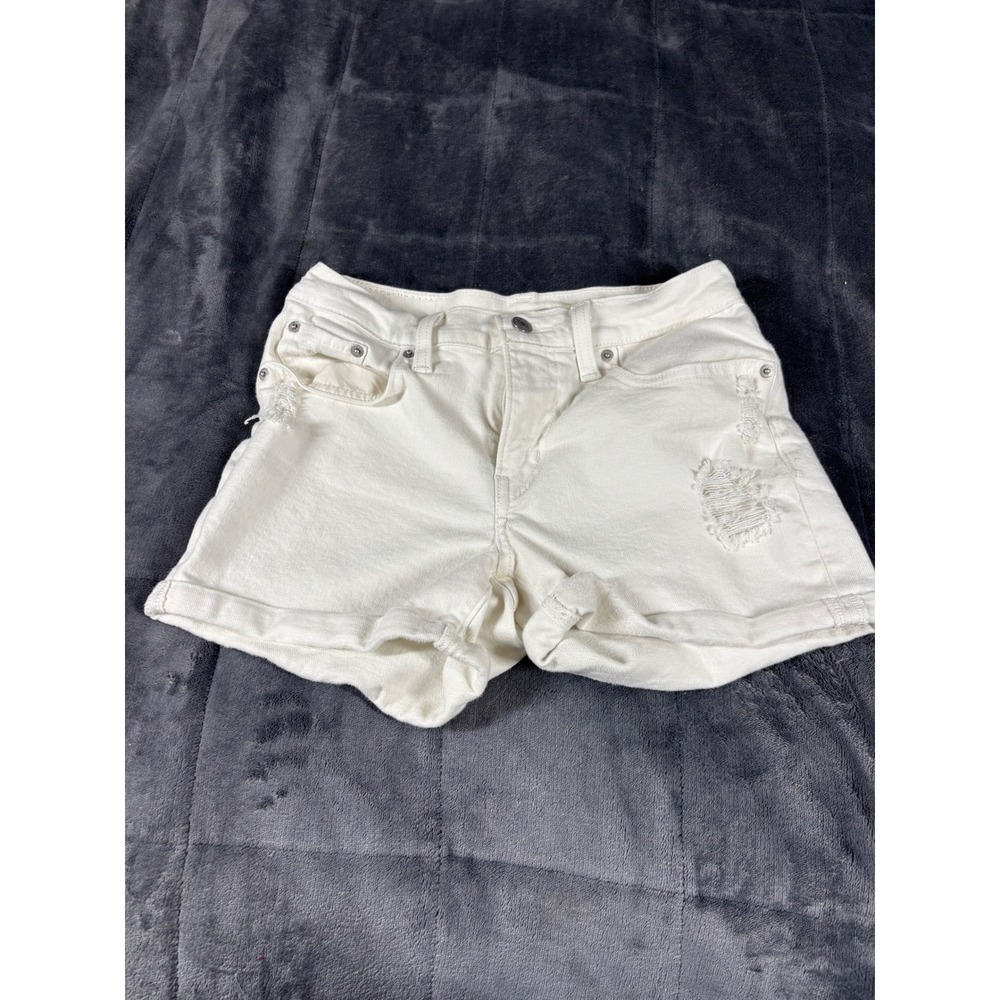 Levis Womens White Mid Length Distressed‎ Denim Shorts Size 27 Style 29965-0045